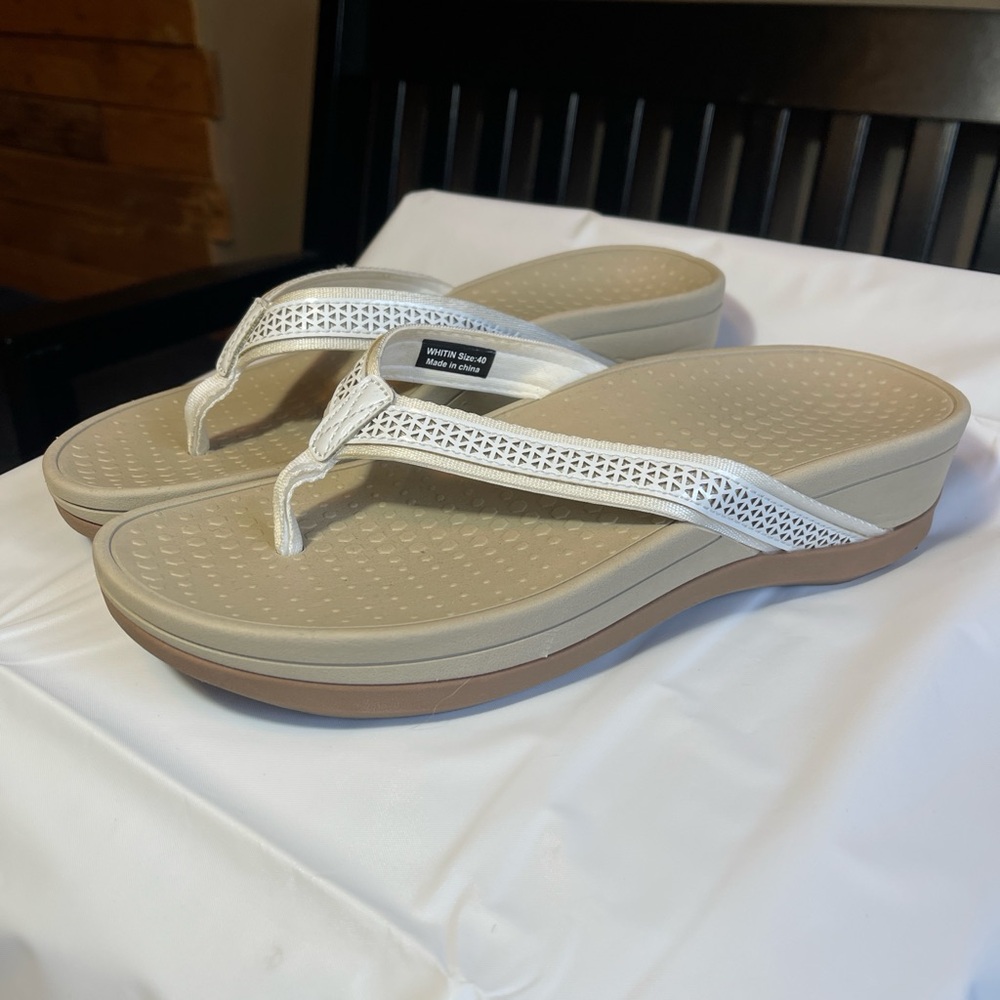 WHITIN White and Tan Sandals